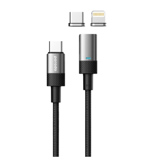 Porodo Braided 100W PD USB-C to UBS-C and Lightning Fast Charging Cable with Magnetic Head (1.2 Meters)