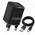 Green Lion Dual USB A Port Wall charger with USB A to USB C Cable (1 Meter)