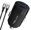 TELUX PowerGo PD65-C 2-Port USB-C and USB-A 65W Fast Car Charger (65W Total Output) with USB-C Cable