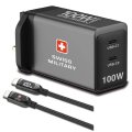 Swiss Military 100W GaN II 2 Port Fast Charger (2 USB-C Port) with 100W 1 Meter Braided Cable