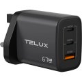 TELUX VOLTFLOW PD67 67W GaN Fast Wall Charger (1 x USB-A, 2 x USB-C Ports)