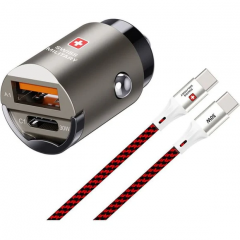 Swiss Military 30W Car Drive (1 x USB-A, 1 X USB-C) Super Fast Car Charger with USB-C to USB-C Cable
