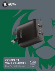 Green Dual USB Port Wall Charger 12W UK
