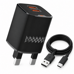 Green Lion Dual USB A Port Wall charger with USB A to USB C Cable (1 Meter)