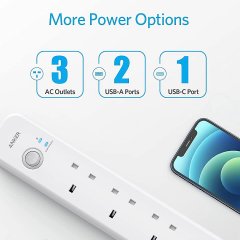 Anker 6 in 1 Power Extend with USB C 3 Strip 2M Cable