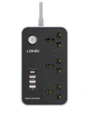 LDNIO SC3412 3 USB/ 1 USB C/ 3 Power Socket (2 Meters)