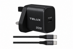 TELUX VOLTFLOW PD-20C 20W GaN Fast USB-C Port Wall Charger with 60W USB-C Cable (1 Meter)