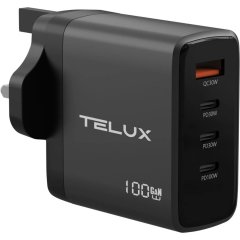 TELUX VOLTFLOW PD100 100W GaN Fast Wall Charger (1 x USB-A, 2 x USB-C Ports)
