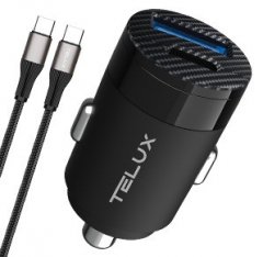 TELUX PowerGo PD65-C 2-Port USB-C and USB-A 65W Fast Car Charger (65W Total Output) with USB-C Cable