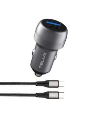 TELUX PowerGo PD38-C 2-Port USB-C and USB-A 20W Fast Car Charger (38W Total Output) with USB-C Cable