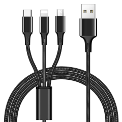 Green Braided 3 in 1 Fast Charging Cable 2A (1.2 Meters)