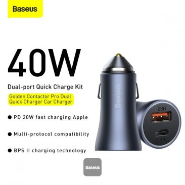 Baseus Golden Contractor Pro 40W Dual Port Quick Car Charger (USB-A/USB-C)