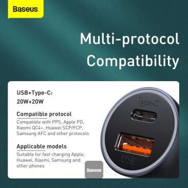 Baseus Golden Contractor Pro 40W Dual Port Quick Car Charger (USB-A/USB-C)