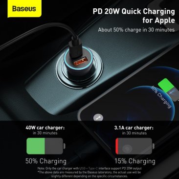 Baseus Golden Contractor Pro 40W Dual Port Quick Car Charger (USB-A/USB-C)