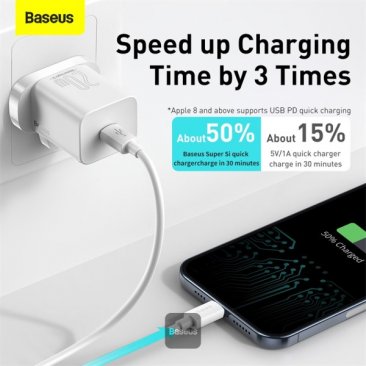 Baseus Super Si Quick Charger 20W with Type C to Lightning Cable (1 Meter)