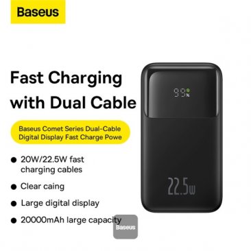 Baseus Comet Series Dual Cable (USB-C and Lightning) 10000mAh 22.5W with Digital Display Power Bank