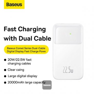 Baseus Comet Series Dual Cable (USB-C and Lightning) 20000mAh 22.5W with Digital Display Power Bank