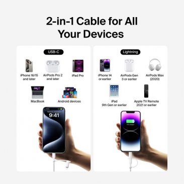Belkin BoostCharge Pro 60W 2-in-1 Cable with USB-C and Lighting Connector (1.5 Meters)
