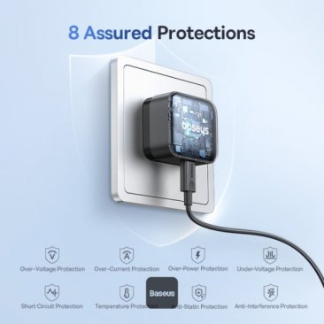 Baseus Palm 30W USB-C Fast Charging Power Adapter with USB-C to USB-C Cable (1 Meter)
