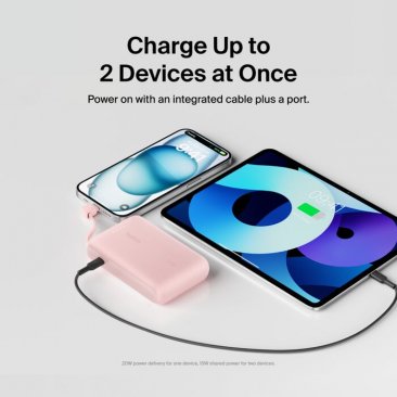 Belkin BoostCharge Power Bank 10K with Integrated USB-C Cable (20W/10,000mAh/2 x USB-C)