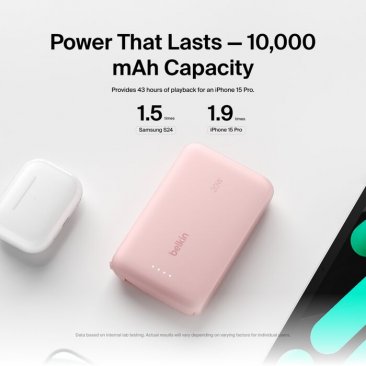 Belkin BoostCharge Power Bank 10K with Integrated USB-C Cable (20W/10,000mAh/2 x USB-C)