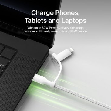 Belkin BoostCharge Pro 60W 2-in-1 Cable with USB-C and Lighting Connector (1.5 Meters)