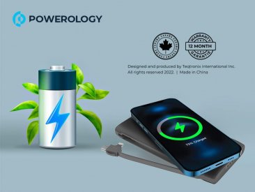 Powerology 4 in 1 10000MAH Power Bank Station with Built-In Lightning and Type-C Cable