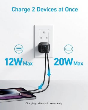 Anker 323 33W Dual Port (USB-C and USB-A) Wall Charger with USB-C Cable (0.9 Meters)