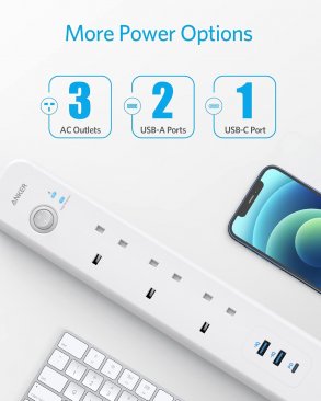 Anker PowerExtend 6 in 1 PowerExtend (3 Strip, 2x USB-A, 1x USB-C) (2 Meters)