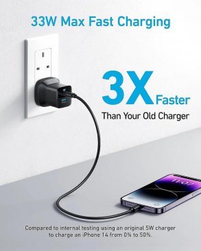 Anker 323 33W Dual Port (USB-C and USB-A) Wall Charger with USB-C Cable (0.9 Meters)