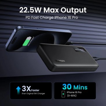 UGREEN 20W 10000mAh Two-Way Fast Charging Power Bank (1 x USB-C In/Out, 1 x USB-A Out)