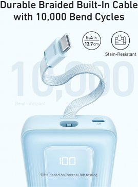 Anker Zolo 10000Mah 30W with Built-In USB-C Cable (1xUSB-C and 1xUSB-A Ports)