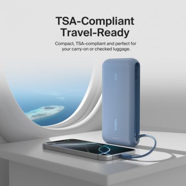 Belkin BoostCharge PowerBank 20K* with Integrated USB-C Cable (PD 30W 2x USB-C, 1x USB-A)