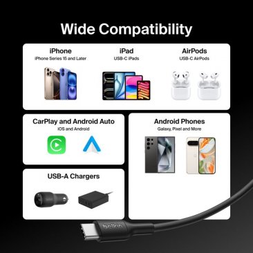Belkin BoostCharge 15W USB-A to USB-C Cable (1 Meter)