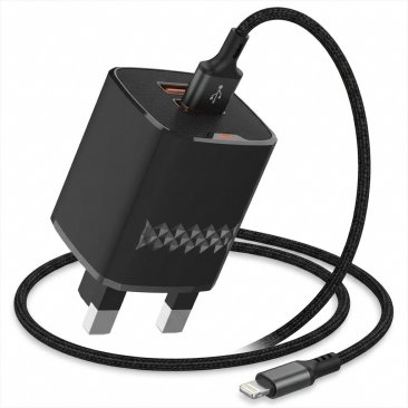 Green Lion Dual USB A Port Wall Charger with USB A to Lightning Cable (1 Meter)