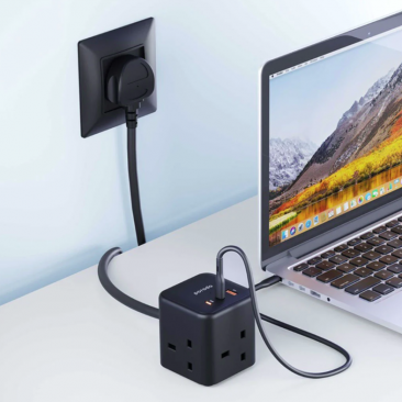 Porodo GaN Power Cube Multi-Port Charger 65W (3x AC Socket, USB-A and Dual USB C)