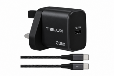TELUX VOLTFLOW PD-20C 20W GaN Fast USB-C Port Wall Charger with 60W USB-C Cable (1 Meter)