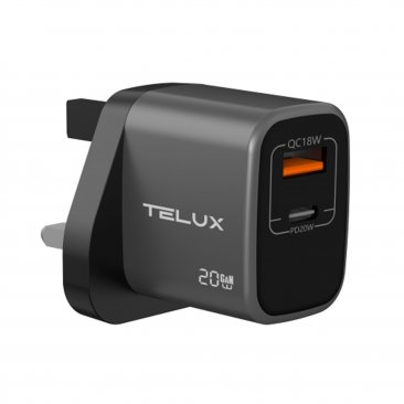 TELUX VOLTFLOW PD20 20W GaN Fast Wall Charger (USB-A and USB-C Ports)