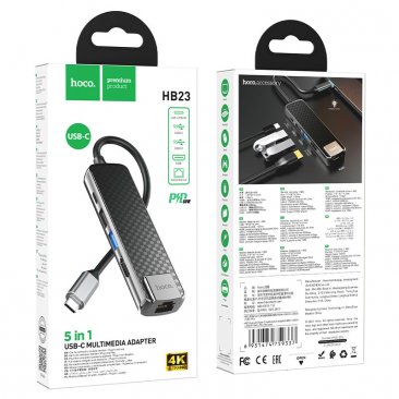 Hoco HB23 5 in 1 USB-C 4K Multimedia Adapter (USB-C PD 2.0, USB 2.0, USB 3.0, HDMI, RJ45 Ethernet Port)