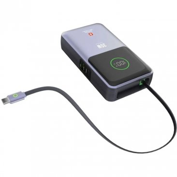 Swiss Military 10000mAh 35W Portable Power Bank with Integrated Retractable USB-C Cable (USB-C and USB-A Ports)