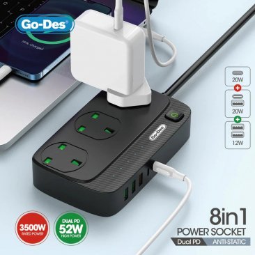 Go-Des GD-B919  8-in-1 3 Way  Extension Power Socket (3 Meters)