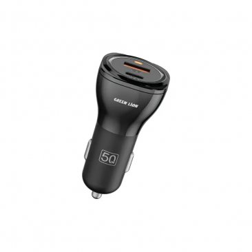 Green Lion 50W  Dual Port (1xUSB-A, 1x Type-C Output) Car Charger with USB-C to Lightning Cable (1 Meter)