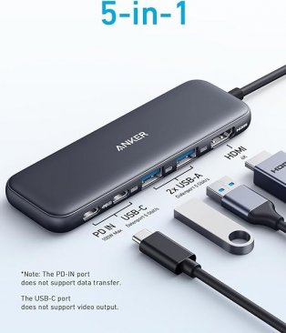 Anker 332 5-in-1 USB-C Hub (2x USB-C, 2x USB-A, 1x 4K HDMI)
