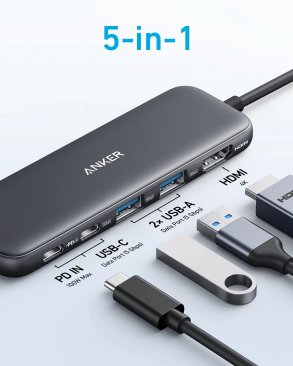 Anker 332 5-in-1 USB-C Hub (2x USB-C, 2x USB-A, 1x 4K HDMI)
