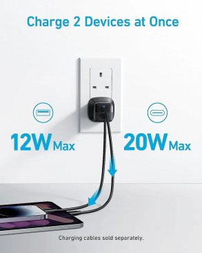 Anker 323 Compact 33W Dual Charger (USB A & C Output) with USB C Cable