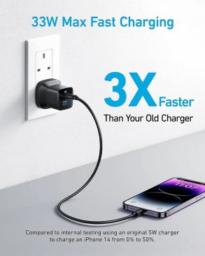 Anker 323 Compact 33W Dual Charger (USB A & C Output) with USB C Cable