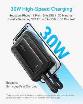 Anker Zolo 20000Mah 30W with Built-In USB-C and Lightning Cable + 1*USB-A and 1* USB-C Port Power Bank