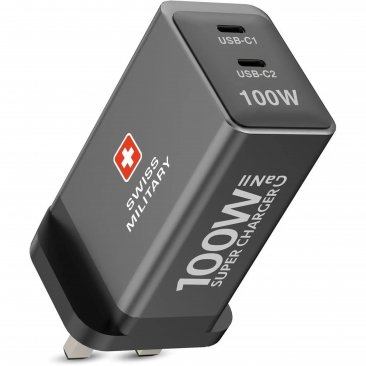 Swiss Military 100W GaN II 2 Port Fast Charger (2 USB-C Port) with 100W 1 Meter Braided Cable