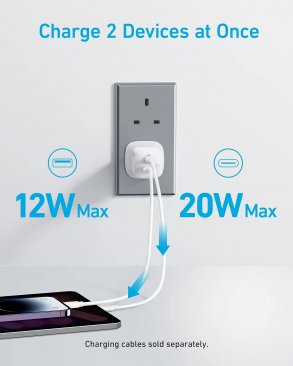 Anker 323 33W Dual Port (USB-C and USB-A) Wall Charger with 310 USB-C to Lightning Cable (0.9 Meters)