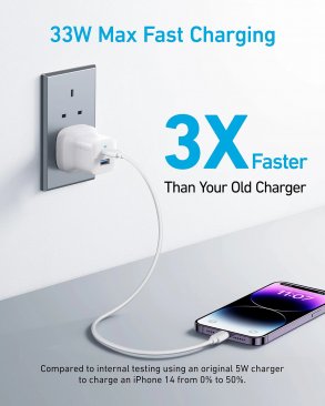 Anker 323 33W Dual Port (USB-C and USB-A) Wall Charger with 310 USB-C to Lightning Cable (0.9 Meters)